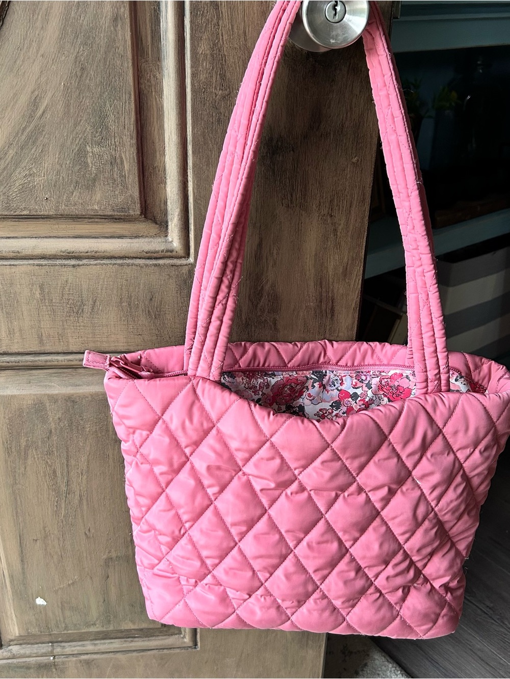 Vera Bradley Pink Quilted Tote with Floral Lining